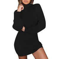 HNTDG Womens Solid Color Casual Long Sleeve Slim Fit Jumper Turtleneck Sweaters Dress Black