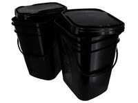 5.3 Gallon Black Rectangular Bucket/Pail with Hinged Snap Lid, 2 Pack