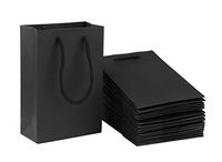 Sdootjewelry Gift Bags, Kraft Paper Gift Bags with Cotton Handle, 50 Pcs Heavy Duty Black Matte Tote Paper Bags,Shopping Bags, Kraft Bags,Retail Bags, Party Bags- 5.1x 2.4 x 7.5" Perfect for Gifts