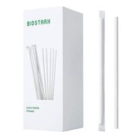 BIOSTARK Biodegradable Disposable Paper Straws Disposable Compostable White Drinking Paper Individually Wrapped 100 Pack