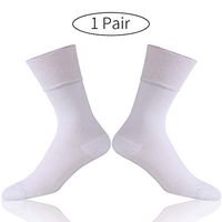 Forcool Diabetic Calf Socks, Men's Women's Moisture Wicking Half Cushioned Better Circulation Non Binding Loose Fitting Diabetic Cotton Socks for All Season Crew, 1 Pair White Medium