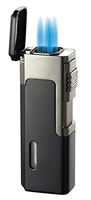 Visol Janus Silver Quadruple Torch Flame Cigar Lighter - Built-in Punch (Black)