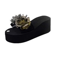FengGa Women Floral Thick Bottom Flip Flops Beach Flip Flops with Flower Ornament Bohemia Home Bathroom Beach Slippers Gray