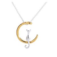 Meolin Cat Moon Necklace Silver Cat and Moon Collar Necklace,Gold,21.5cm