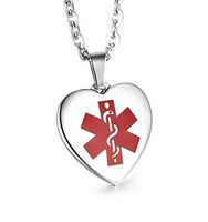 JF.JEWELRY Stainless Steel Heart-Shaped Medical Alert ID Necklace for Women Custom Engraving, 24 inches-Silver