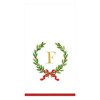 Caspari Christmas Laurel Wreath Paper Guest Towel Napkins in Letter F, 30 Napkins Included