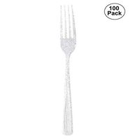 Plastic Forks Disposable, 100 Pack Cutlery Flatware Utensil Silverware for Catering Events, Parties, Dinners, Weddings, Receptions and Everyday Use (US STOCK) (Silver)