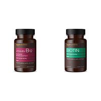 Amazon Elements Vitamin B12 Methylcobalamin 5000mcg, 65 Berry Flavored Lozenges, 2 Month Supply & Biotin 5000 mcg, Vegan, 130 Capsules (4 Month Supply)