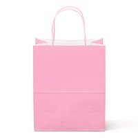 12 Counts Food Safe Premium Paper and Ink Medium 10” X 8”, Vivid Colored Kraft Bag with Colored Sturdy Handle, Perfect for Goodie Favor DIY Bag, Environmentally Safe (Medium, Light Pink)