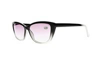 Women Cat Eye Yellow Spot Black Gradient Tinted Lens Sun Readers Reading Glasses (Black+Purple, 4.00)