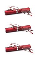 EYE ZOOM 3 Pack Readers Ultra Slim Compact Lightweight Tube Reading Glasses with Portable Clip Aluminum Case, Wine Red Strength +2.50