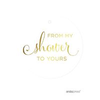 Andaz Press Baby and Bridal Wedding Shower Round Circle Party Favor Gift Tags, from My Shower to Yours, Metallic Gold Ink, 24-Pack