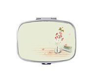 Rectangle Pill Case - Beautiful Floral Arrangements and Books Custom Fashion Style Pill Box - 2 Compartments Pill Box/Pill case