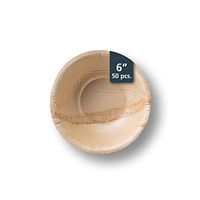 TheClearConscience - Palm Leaf Cereal Bowls, 6" round, 50 pcs, 13.5 oz, Bamboo & Wood Style, Biodegradable, Professional Usage