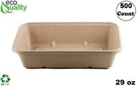 [500 Pack] 29oz Compostable Eco Friendly Container Trays - Rectangular Oblong Tree Free Sugarcane Bagasse Meal Prep Bento Boxes Take Out Catering Microwavable Deep Container by EcoQuality