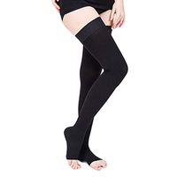SWOLF Thigh High Compression Stockings Women Men, Open Toe Firm Support 20-30 mmHg Graduated Compression Socks - Moderate Toeless Medical Support Hose Swelling Varicose Veins Edema (Black, Small)