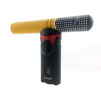 Cigar Lighter Torch with Cigar Stand Windproof Single Flame Butane Refillable High Quality Scorch Lighters (Without Gas)(Black)