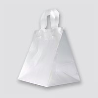 Frosted Clear Plastic Restaurant Take-Out Bags with Flexi Loop Handle and Reinforced Cardboard Bottom (Case of 250)