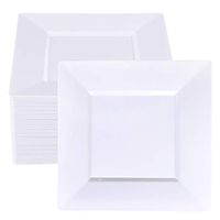 BUCLA 60Pieces White Plastic Plates - 9.5inch White Square Disposable Plates- Premium Hard Plastic Dinner Plates for Weddings& Parties