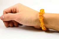 Baltic Amber Bracelet for Adults Made on Elastic Band - 7 Inches - Hand-Made/Certified Baltic Amber Beads (Honey)