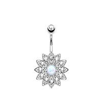 Opal Zircon Crystal Flower Dangle Navel Belly Button Ring Bar Piercing Jewelry Beauty For gift Womans Party Jewerly Unique | Styles - #U Silver + Opal