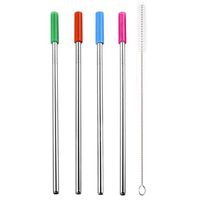 AutumnFall Clearance!! Drinking Straws,4PCS Reusable Long Stainless Steel Metal Drinking Straws With Cleaning Brushes Set (Silver)