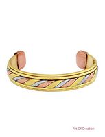 Art Of Creation Pure Copper Healing Therapy Bracelet with 3 Different Mettle | for Arthritis and Joint Pain |Tibetan Handmade Jewelry | Cuff/Kada Bangle from India