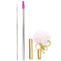 Stainless Steel Straw with Soft Silicone Tip - STRAWBERRI STRAWS are Reusable, Collapsible, Eco-Friendly. Includes: Straw, Case, Pom-Pom Keychain, Straw Cleaning Brush. (Strawberri Blush)