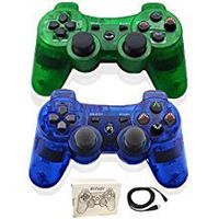 Kolopc 2 Packs Wireless Controller Gamepad remote for PS3 Playstation 3 Double Shock - Bundled with USB Charge Cord (Clear Blue and Clear Green1）