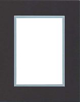Pack of (2) 22x28 Double Acid Free White Core Picture Mats Cut for 18x24 Pictures in Black and Sheer Blue