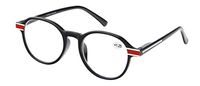 Reading Glasses Spring Hinge Plastic Rim Stylish Glasses with Box, Pouch, and Cloth Shiny Black