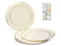 " OCCASIONS" 40 Plates Pack, Heavyweight Disposable Wedding Party Plastic Plates (7.5'' Appetizer/Dessert Plate, Ivory & Gold Rim)