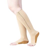 Copper Infused Compression Socks with Zipper 20-25 mmHg Beige Nude Open Toe FREE Eyeglass Pouch (Large/XL)