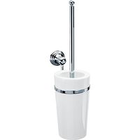 DWBA Wall Bathroom Toilet Bowl Brush & Holder Set Cleaner - Porcelain & Brass (Polished Chrome)