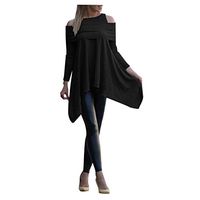 Meikosks Women's Irregular Hem Sweatshirt Off Shoulder Tops Solid Color Blouses Plus Size Pullover Black
