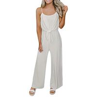 refulgence Women Casual Long Pants Loose Wide Legs Jumpsuits Rompers Sleeveless Spaghetti Strap Playsuit(White,S)