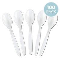 Plasticpro Disposable White Plastic Tea Spoons Heavyweight Utensils Pack of 100 Count