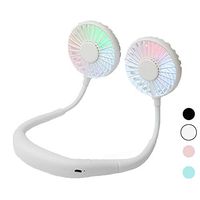 YZJ Hands Free Portable Neck Sports Fan - 2000mAh Rechargeable Dual use Personal Mini Sport Fan,360 Degrees Free Rotation & 3 Speed Adjustable & LED Magic Light for Outdoor Traveling ... (White)