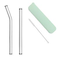 Reusable Straw 2 Pack Straight Straw and Curved Straw Set Heat Resistant Glass Comes with Storage Box and Cleaning Brush Multiple Colors to Choose from Suitable for Smoothies Milk Tea Coffee Milk