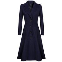 HIRIRI Womens Long Trench Coat Vintage Jacket Winter Lapel Button Ladies Swing Dress Elegant Overcoat Outwear Black
