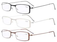 Eyekepper 3-Pack Unique Lightweight Stainless Steel Frame Cheap Reading Glasses for Men and Women Silver +4.0