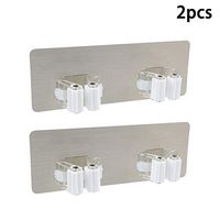 Vpang 3M Self Adhesive Broom Mop Holder Broom Gripper Holds Wall Mounted Cleaning Tools Organizer, Pack of 2 (White, Double Hook)