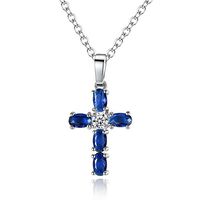Cross Sapphire White Topaz Silver for Women Jewelry Necklace Pendant 1 NL113 Prom Bright Cute Stylish For gift Simple Lovely Elegant Aesthetic Womens