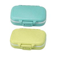 Meta-U Small Wheat-Straw Pill Box Supplement Case for Pocket or Purse - 3 Removable Compartments Travel Medication Carry Case - Daily Vitamin Organizer Box (Blue+Green)