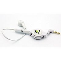Retractable Headset MONO Hands-free Earphone w Mic Single Earbud Headphone Earpiece Wired [3.5mm] [White] for Sprint Samsung Galaxy S5 Sport (SM-G860P) - Sprint Samsung Galaxy S6 (SM-G920P)