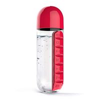 Portable Water Bottle with Inserted Daily Pill Case Holder 100% Eco-Friendly for Outdoor, Gym Use, Travel (Red)