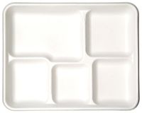 Bulk Renewable and Compostable 5 Compartment Sugarcane Food Tray, 10x8", White: Eco-Products EP-PT5 (1000 Compostable Sugarcane Bowls)