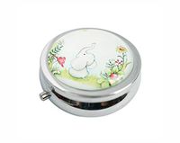 Hiutong Cute Elephant and Butterfly Custom Round Silver Glass Pill Case Metal Decoration Box Unique Gift
