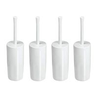 mDesign Slim Compact Plastic Toilet Bowl Brush and Holder for Bathroom Storage - Sturdy, Deep Cleaning - 4 Pack - White