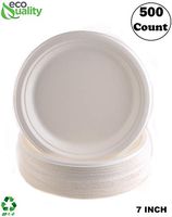 EcoQuality 100% Compostable 7-Inch Plates [500 Count] - Natural SugarCane Biodegradable Compostable Bagasse Bamboo Environmentally Friendly - Plates for Dessert, Appetizers, Birthdays, Microwavable